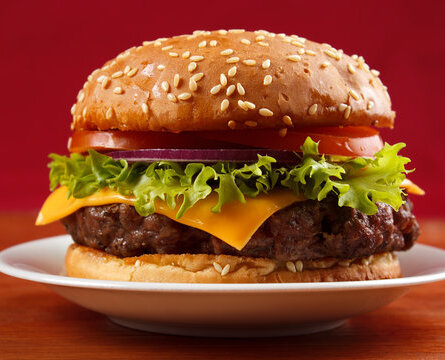 plate cheese burger